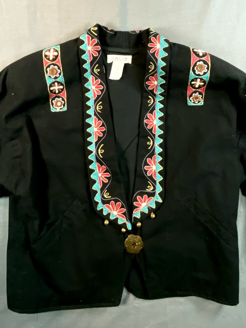 Vintage 70’s Ráfia Studio Western Embroidered Jacket with Bronze medallions S